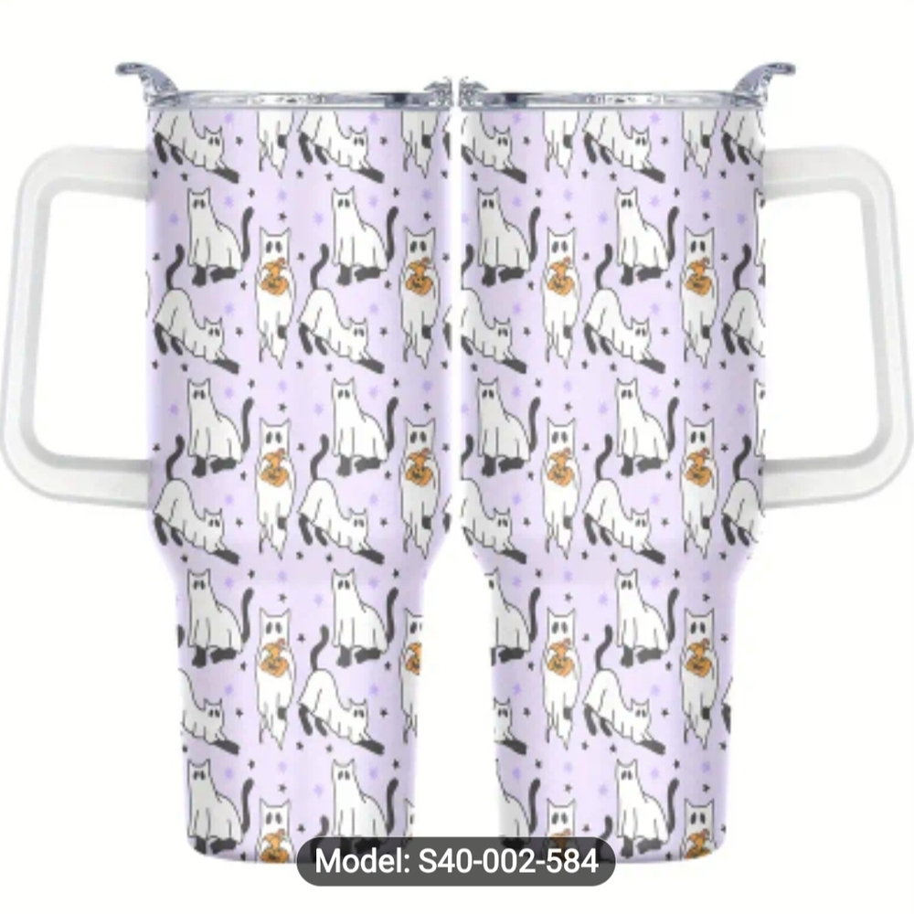 Halloween Stainless Steel Insulated 40 Oz.Cat Print Double-Walle Tumbler